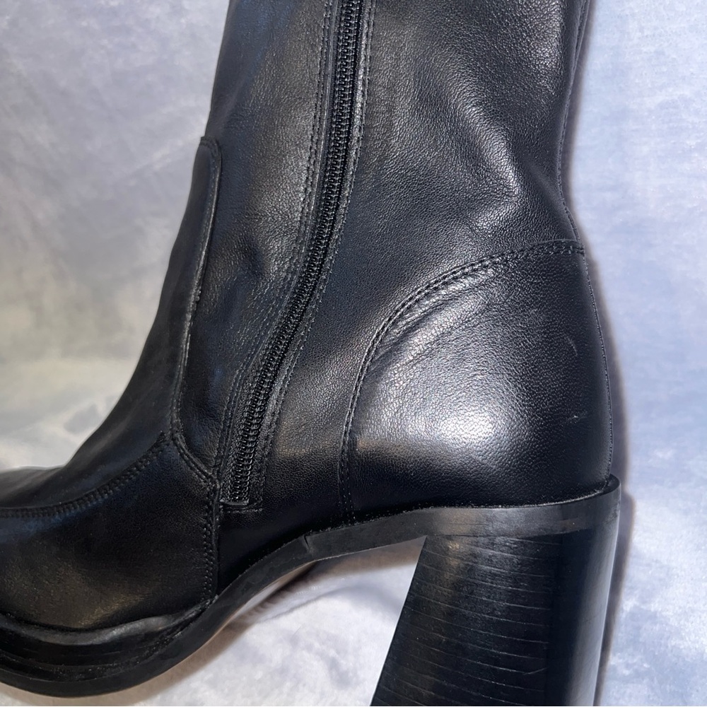 ASOS Design Black Leather Mid-Calf Block Heel Boots - Sz UK 9 - Picture 5 of 10
